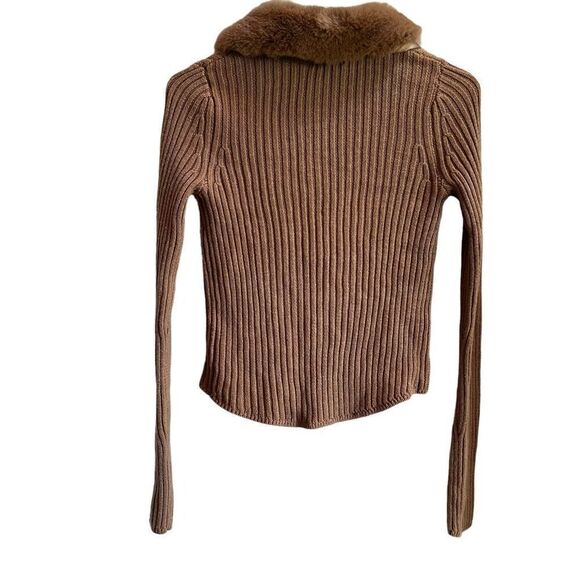Wild Fable Ribbed Knit Faux Fur Collar Cardigan Sweater Top Brown Size XS NWT - Picture 9 of 9